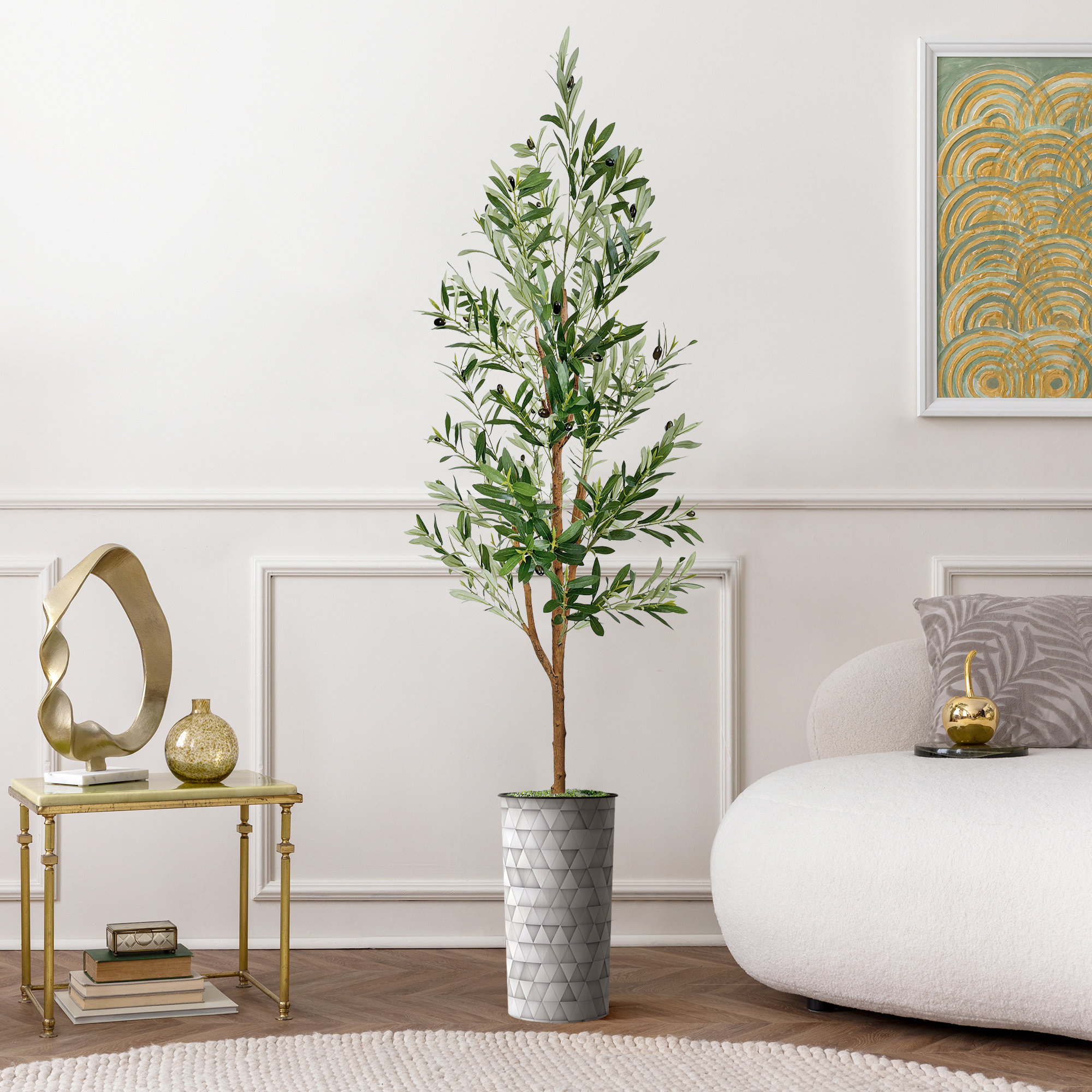 Artificial Tree in Geometric Pattern Planter, shops Fake Ficus Silk Tree, Artificial Plant for Indoor and Outdoor Home Decoration